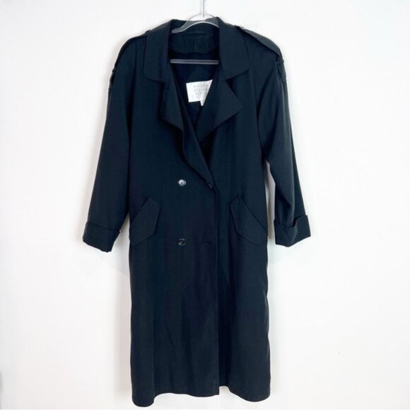 VALERIE STEVENS PETITES BLACK TRENCH COAT WITH REMOVABLE LINING WOMENS SZ 8 - Picture 1 of 5